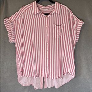 Jane and Delancey Pink and White Striped Button Down Shirt. Very Good Condition